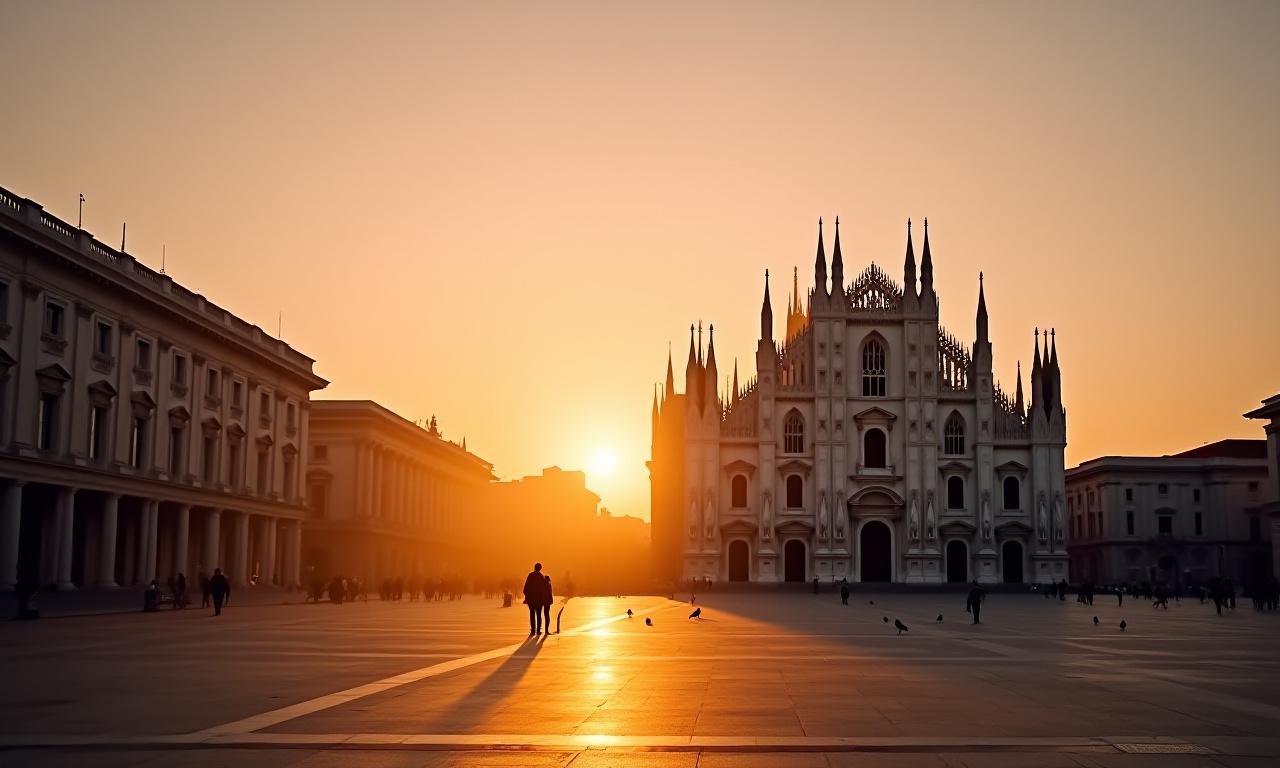 Alba sulla Piazza del Duomo a Milano