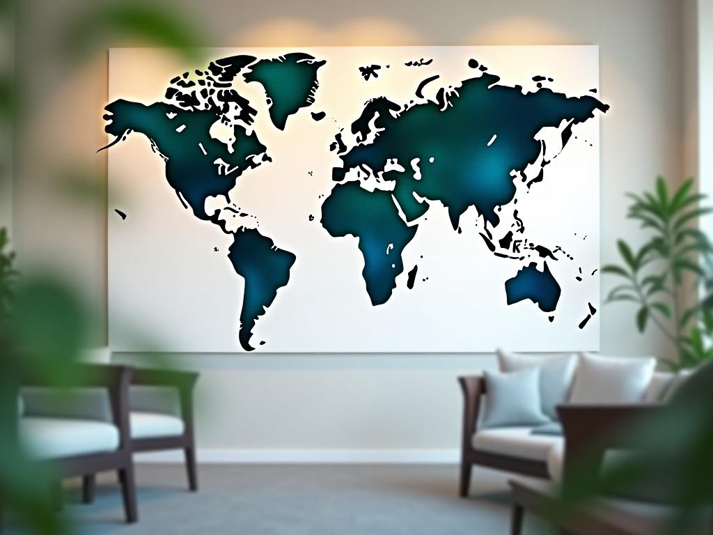 Mappa del mondo decorativa sulla parete di un ufficio